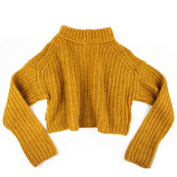 Free People Mustard Wool Mock Neck Cropped Sweater - Picture 4 of 4